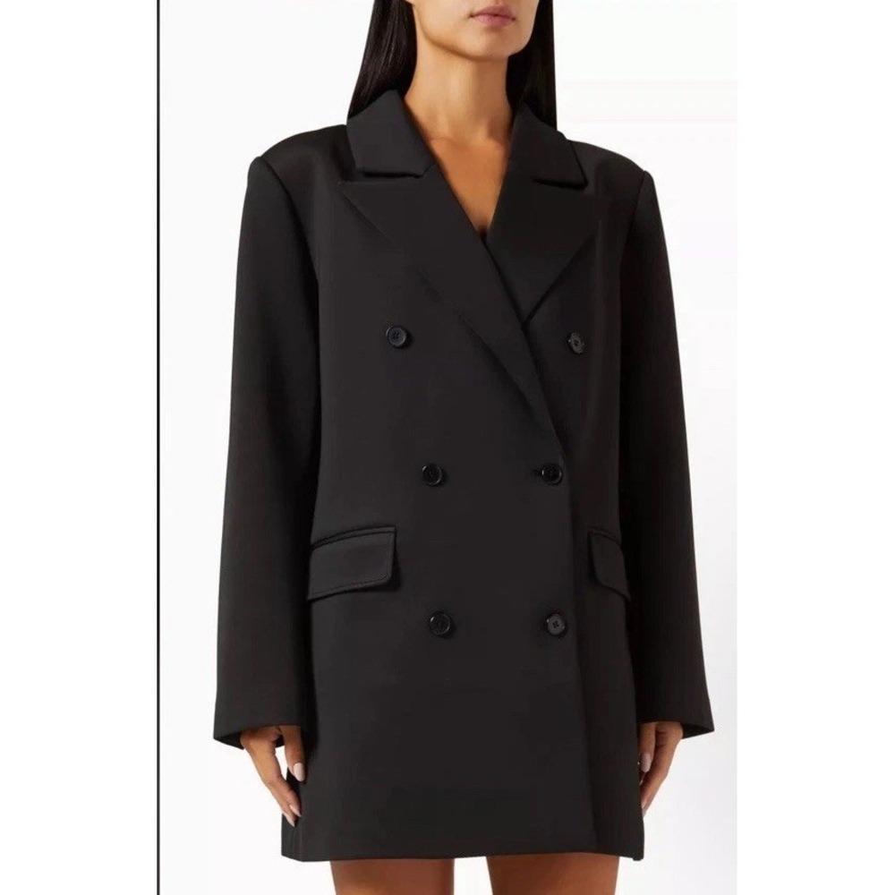 GOOD AMERICAN Scuba Double Breasted Black Coat Peaked‎ Lapels 4 Button Cuffs 2XL